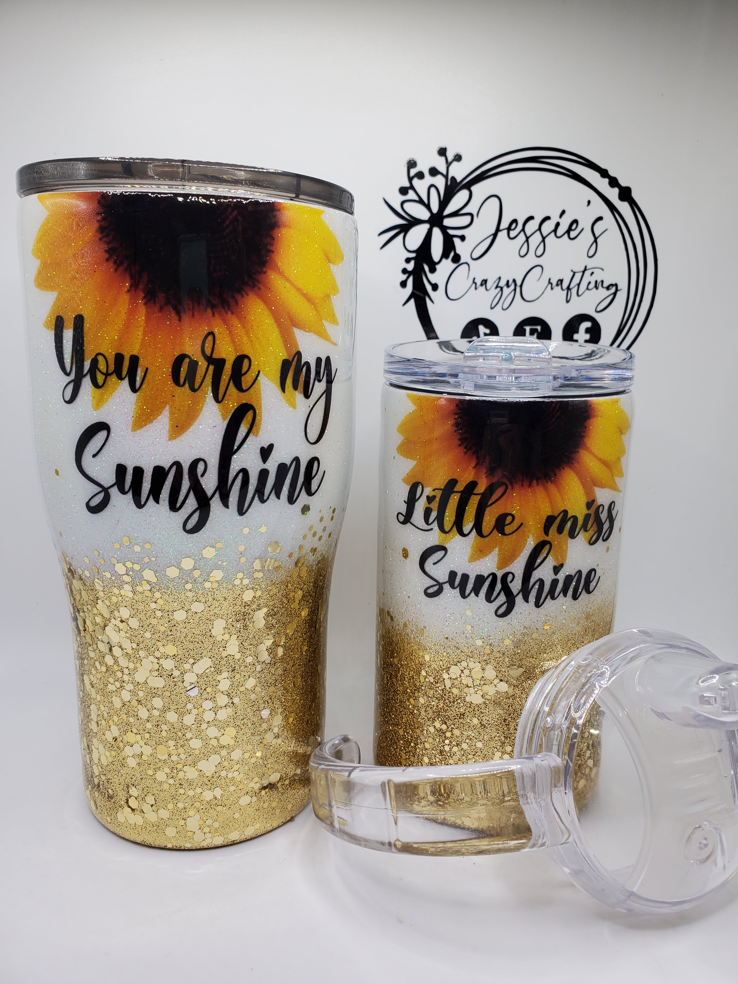 Sunflower Glitter Tumbler Set – Mommy & Me “You Are My Sunshine” Matching Cups