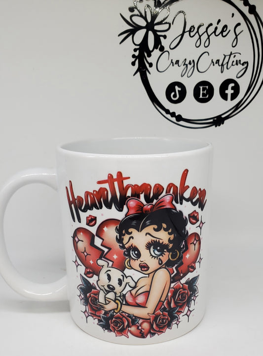 Betty Boop Heartbreaker Mug / Funny Valentine's Day Coffee Cup / Gift for Her / Cute Cartoon Style Mug / 15oz Ceramic Mug
