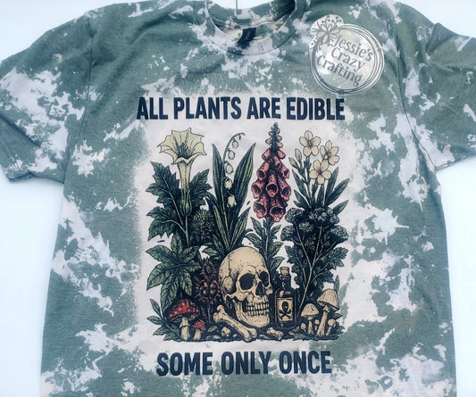 All Plants Are Edible Some Only Once Bleached T-Shirt / Dark Botanical Skull Shirt / Cottagecore Goth Tee / Poison Garden Shirt / Handmade Bleach Dye Tee