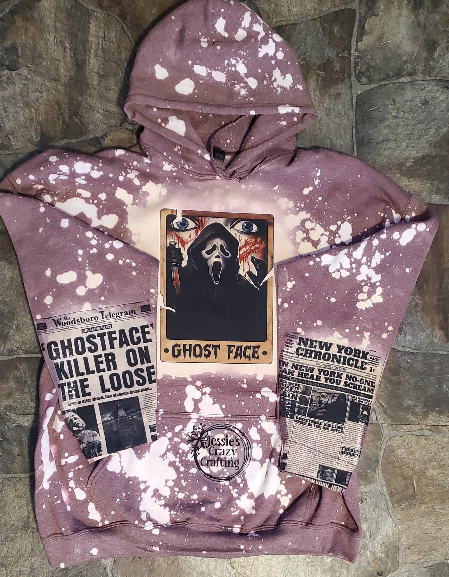 Ghost Face Bleached Hoodie, Handmade Horror Hoodie, Spooky Halloween Sweatshirt, Ghost Face Inspired Hoodie, Horror Fan Gift, Gothic Bleach Hoodie