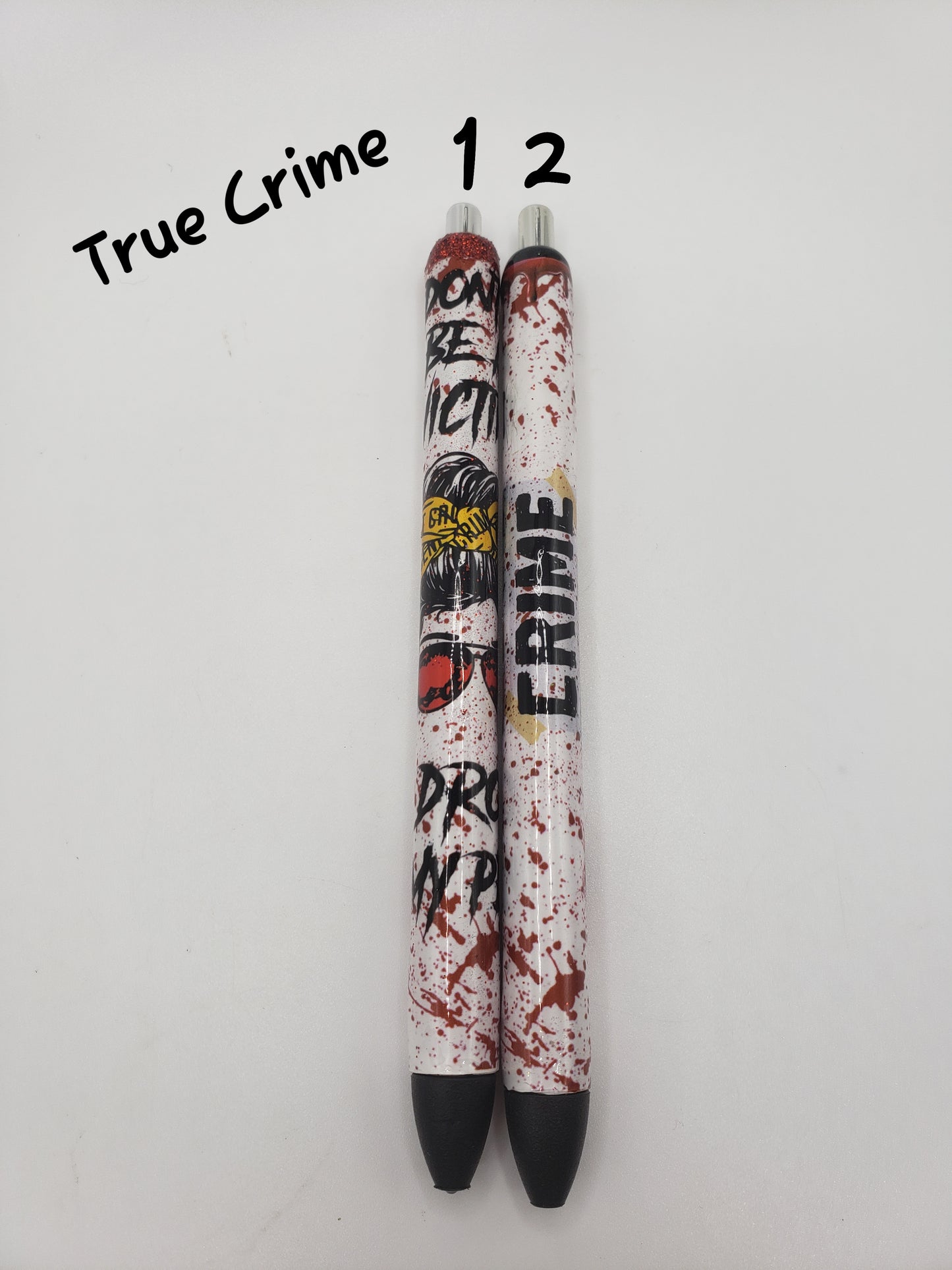 True Crime Inspired Glitter Pens – Handmade Epoxy Pens for Crime Lovers & Gift Ideas