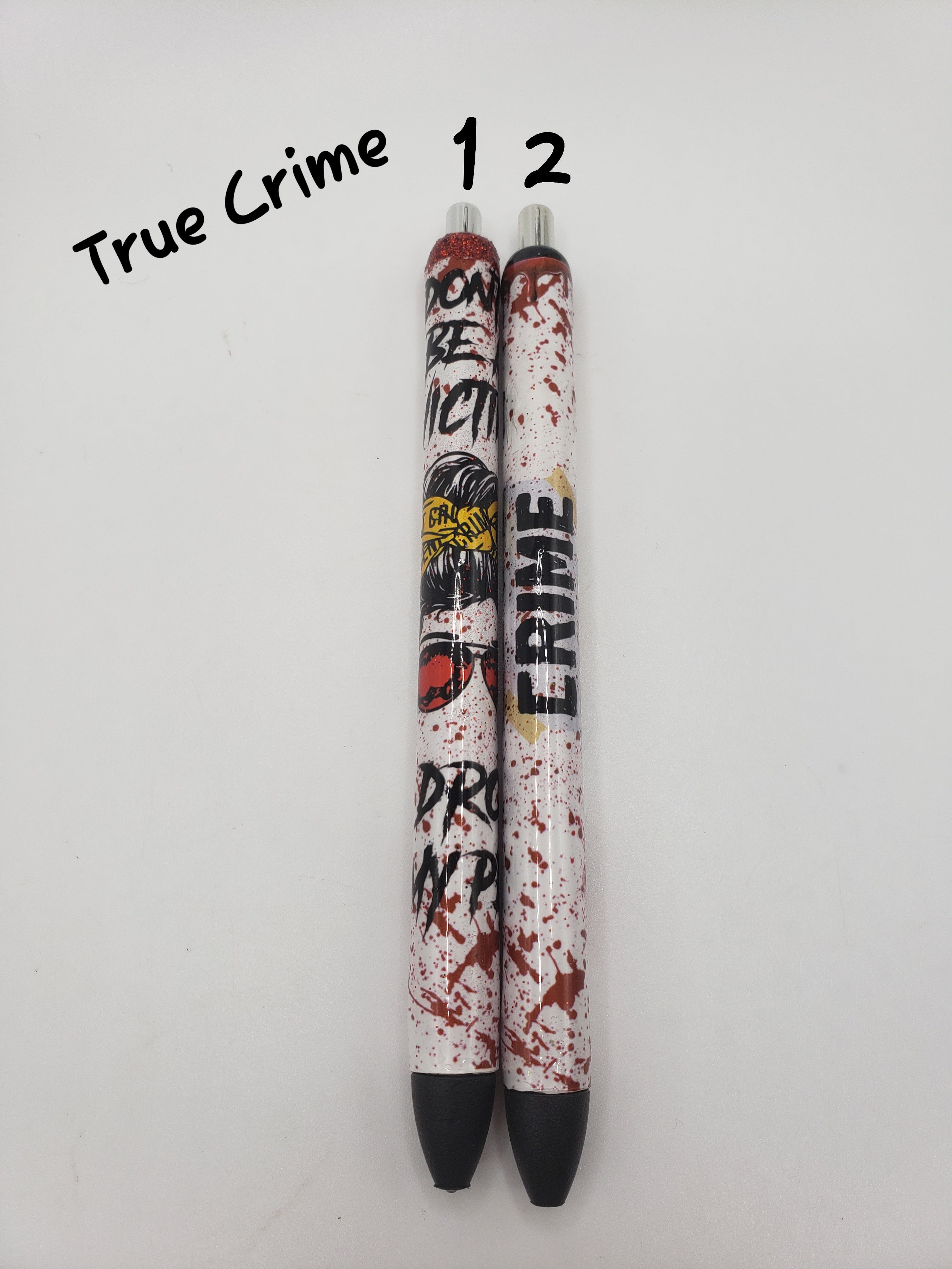 True Crime Inspired Glitter Pens – Handmade Epoxy Pens for Crime Lovers & Gift Ideas