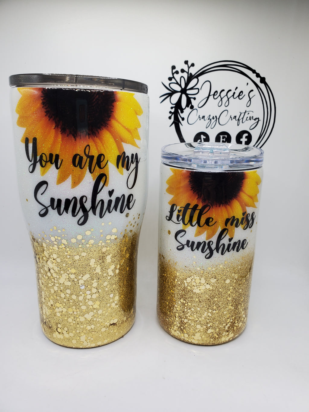 Sunflower Glitter Tumbler Set – Mommy & Me “You Are My Sunshine” Matching Cups