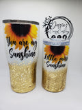 Sunflower Glitter Tumbler Set – Mommy & Me “You Are My Sunshine” Matching Cups